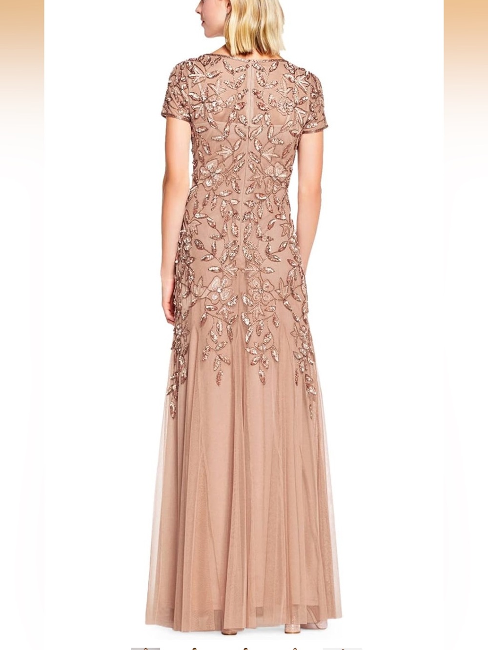 Adrianna Papell Blush-Beige Beaded Floral Maxi Gown - Picture 3 of 5